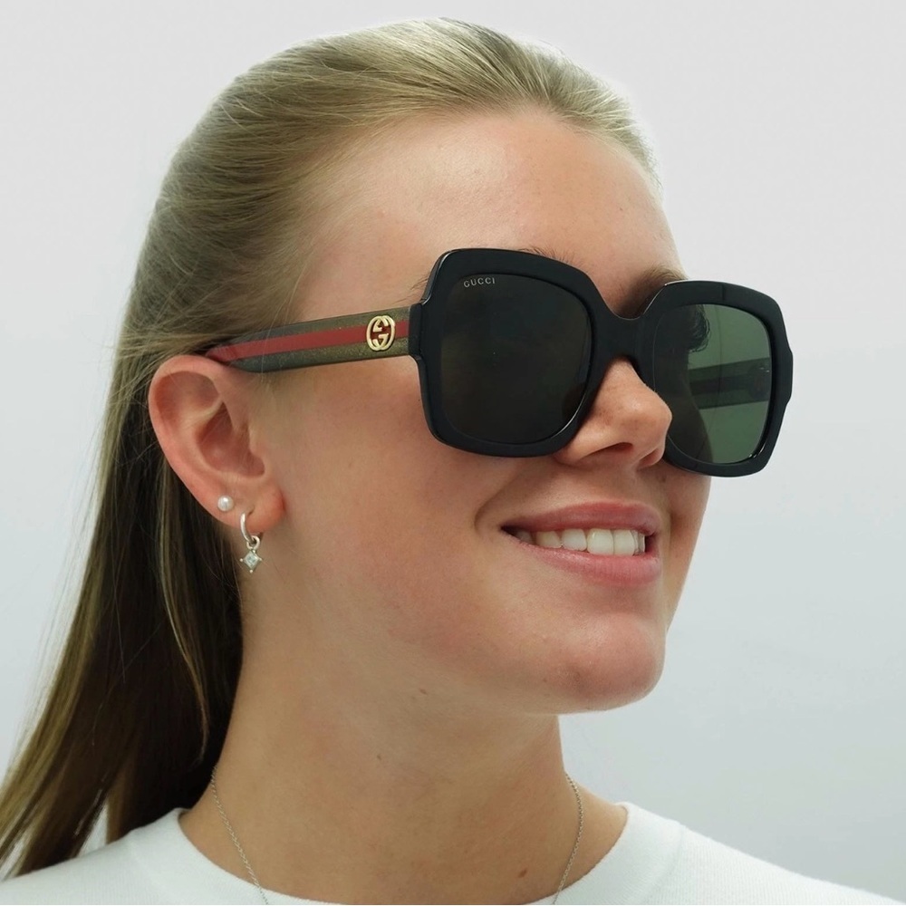 Gucci Sunglasses GG0036SN Brown Lenses Green Red Interlocking G’s Frames NWOT - Picture 3 of 12